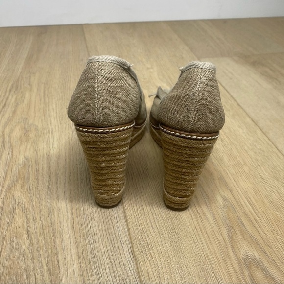 Tory Burch Tan Canvas Peep Toe Wedge Heels Size 7.5 - Picture 5 of 6